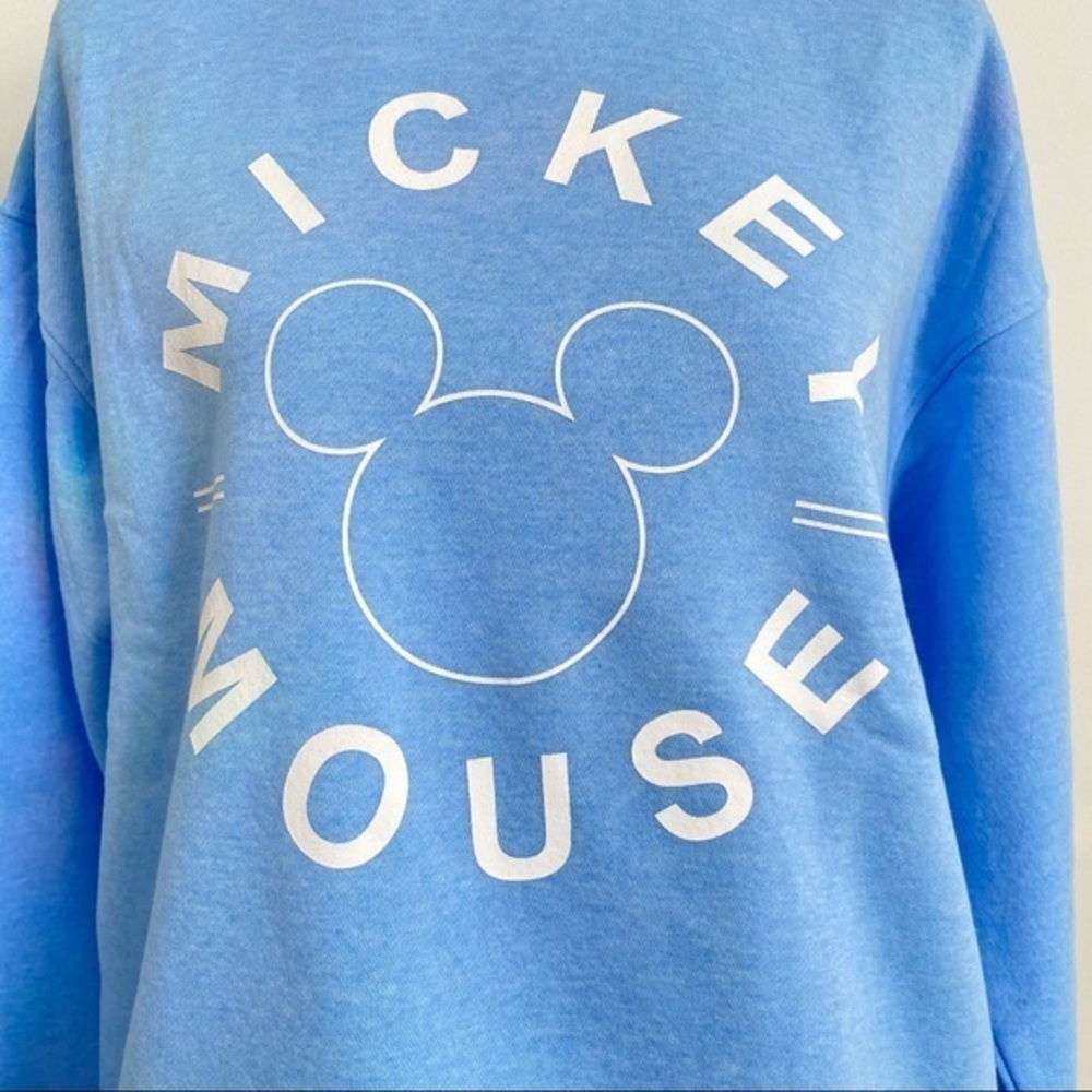 Disney Mickey Mouse Print Soft Sweatshirt Crewneck Sweater Top Sky Blue - Picture 2 of 9